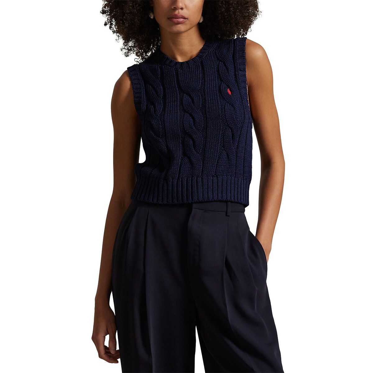 Sleeveless Crew Neck Cable Knit Jumper navy, POLO RALPH LAUREN