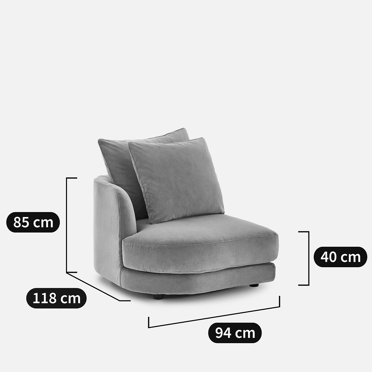 Linkes Sofa-Halbmodul, modular, aus stonewashed-Samt, TIBERIO shiitakegrau, AM.PM
