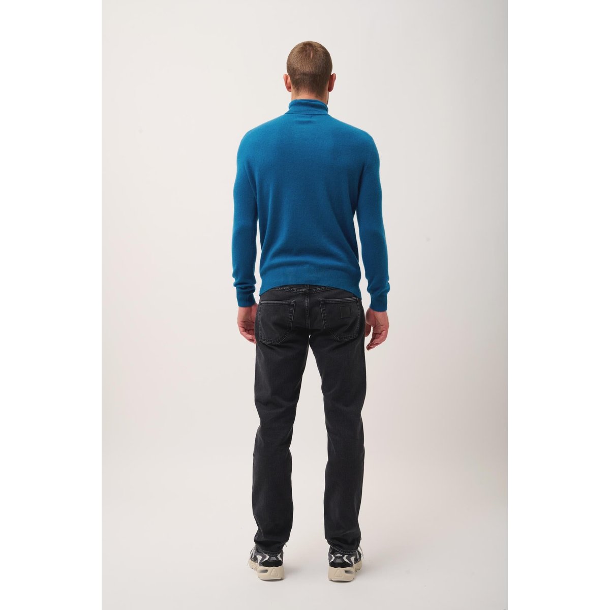 Pull Col Roulé Paon Connor bleu vert, JUST CASHMERE