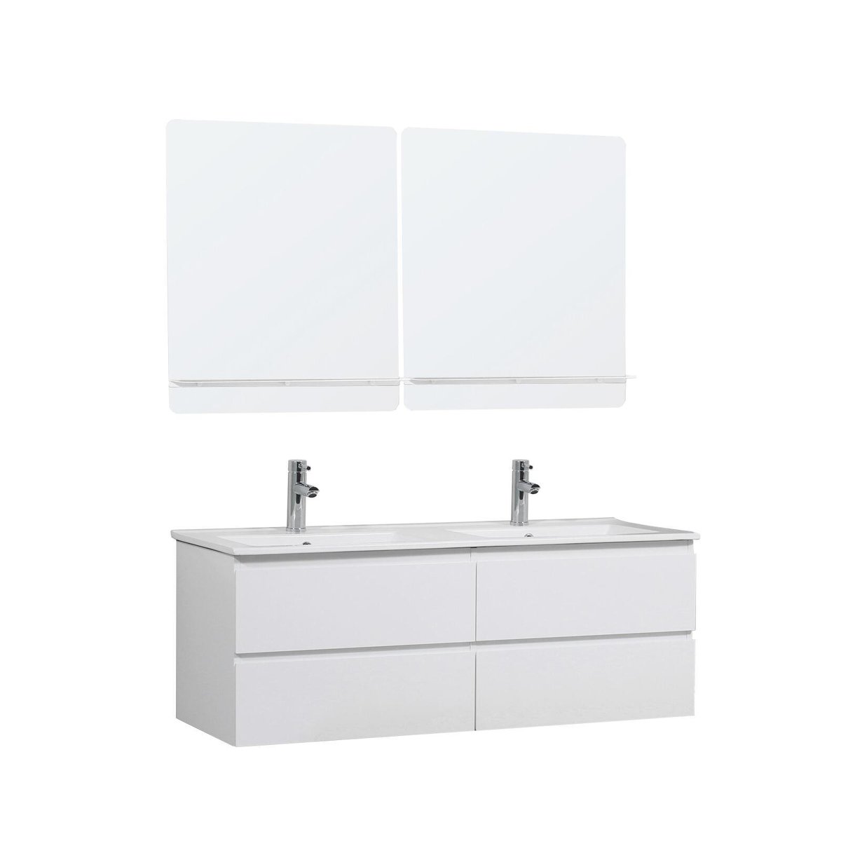 Ensemble double vasque 120cm avec vasque, robinets et miroirs SORRENTO blanc brillant, MOB IN