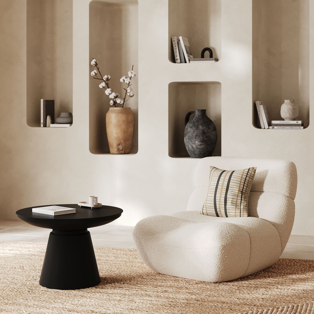 Fauteuil en tissu bouclé - TEDDY blanc, MAISON PAVANE