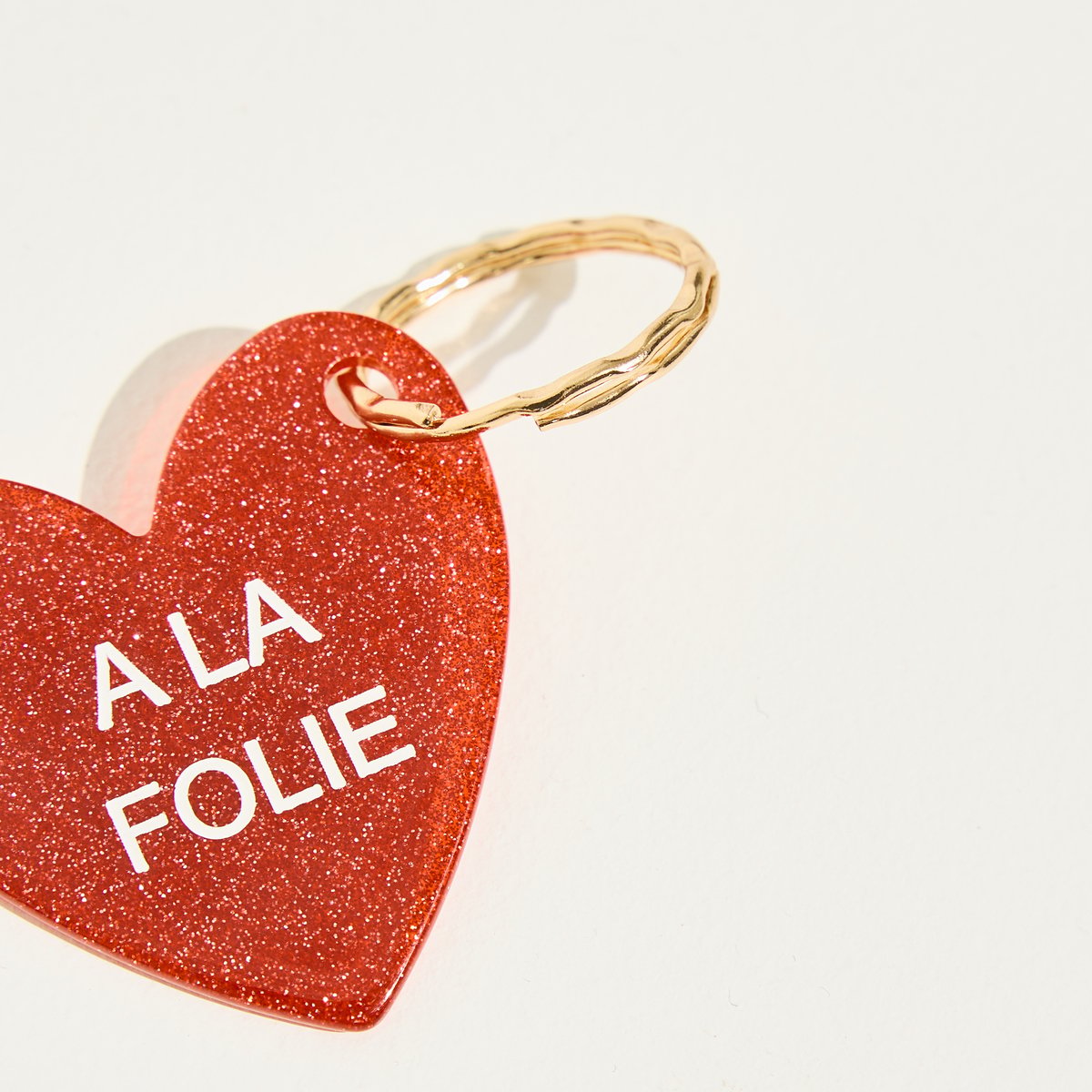 Porte-clés cœur message A LA FOLIE orange rouge, GRAIN DE MALICE