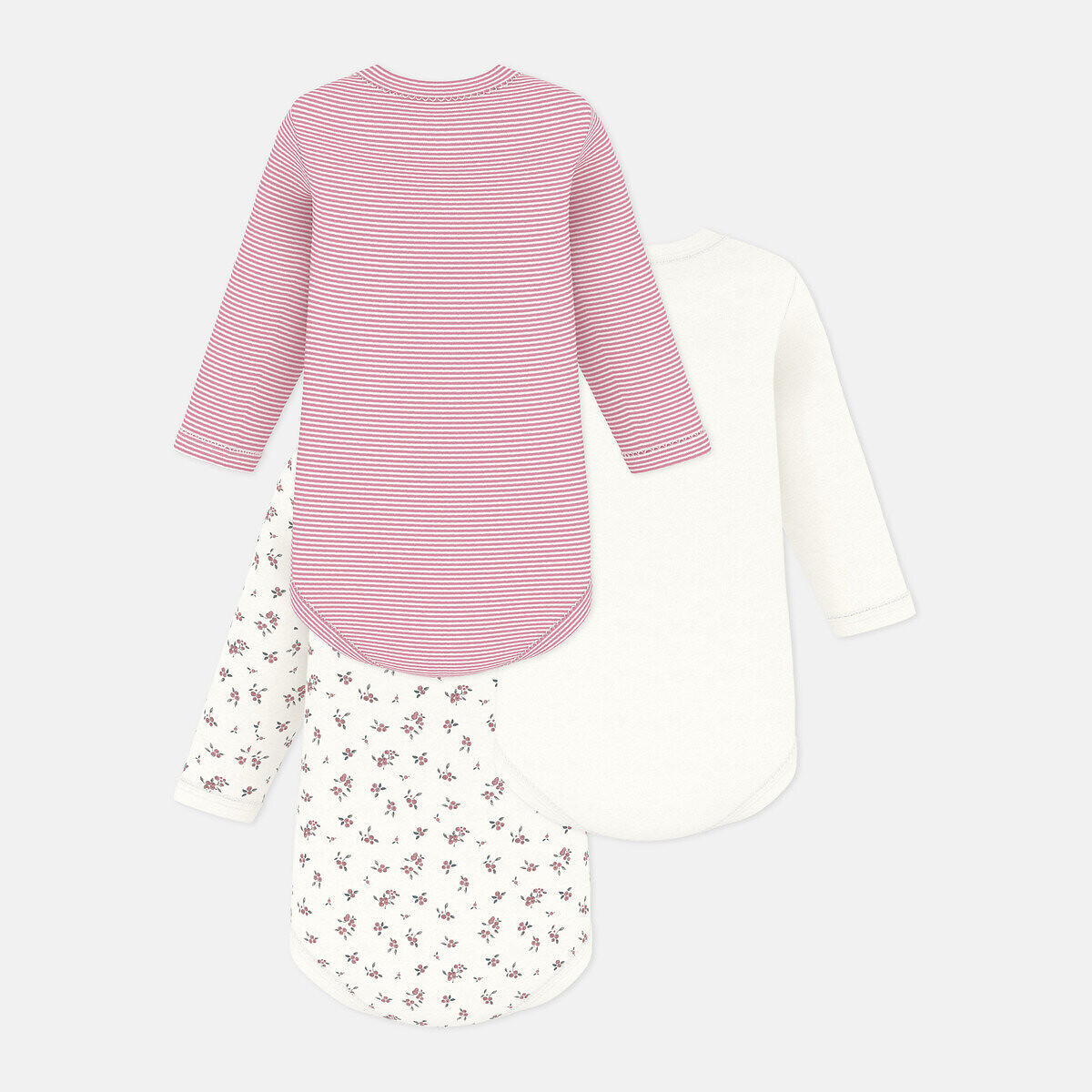 Lot de 3 bodies manches blanc + rose, PETIT BATEAU