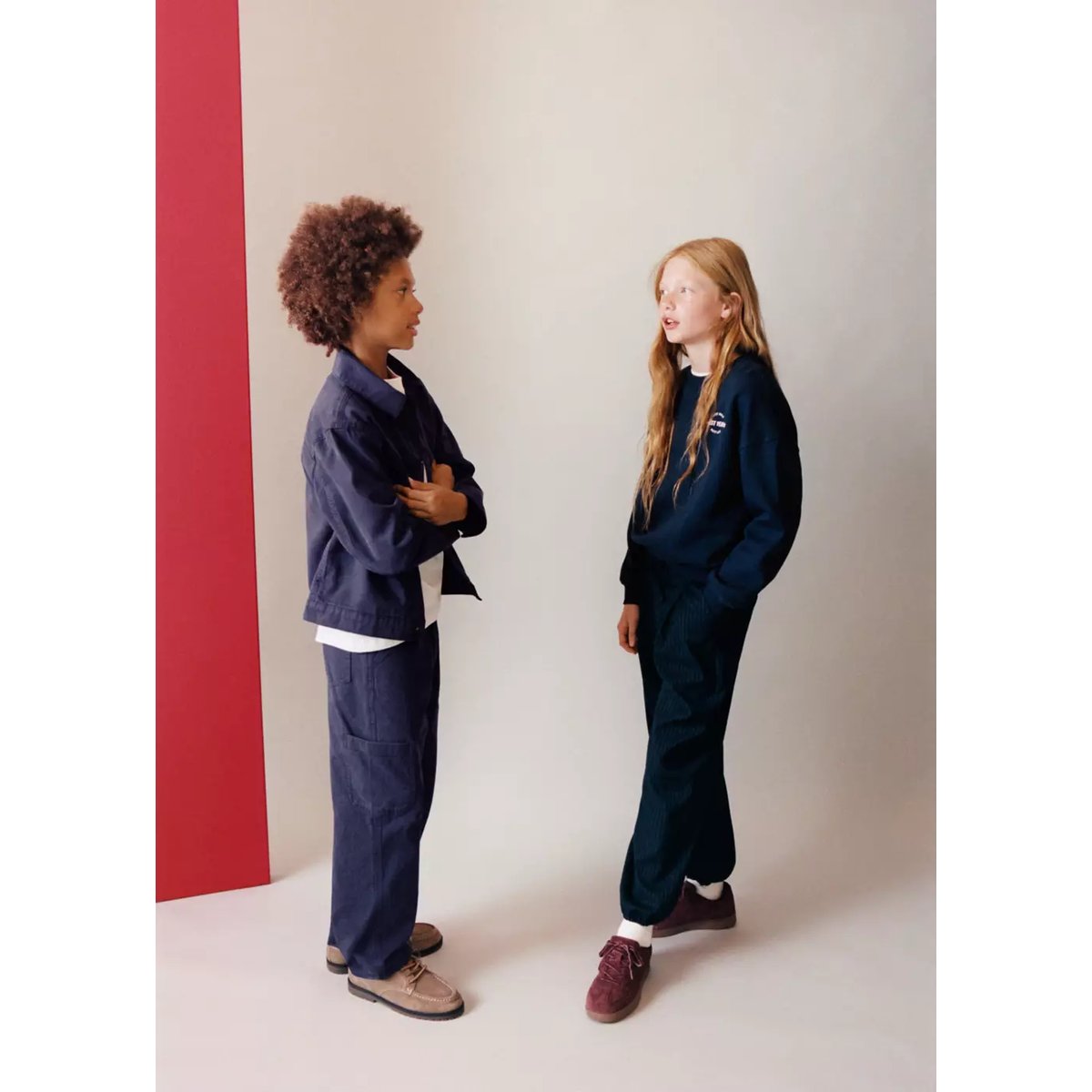 Pantalon bouffant à rayures tennus en fil textile bleu marine, MANGO KIDS