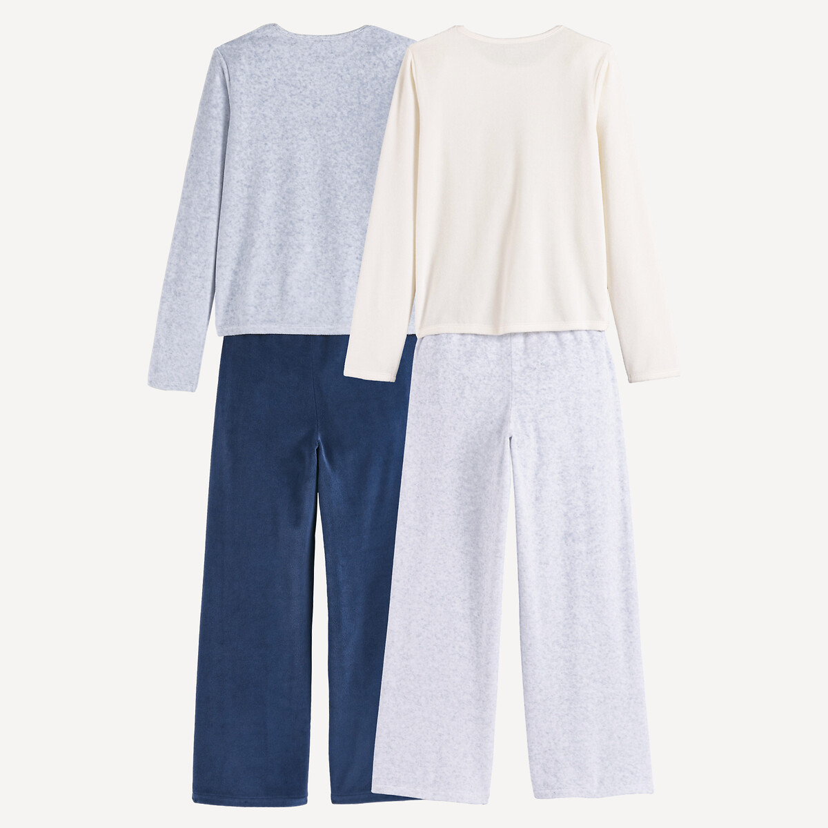 Lot de 2 pyjamas, en velours, motif visage animalier bleu marine + gris + blanc, LA REDOUTE COLLECTIONS