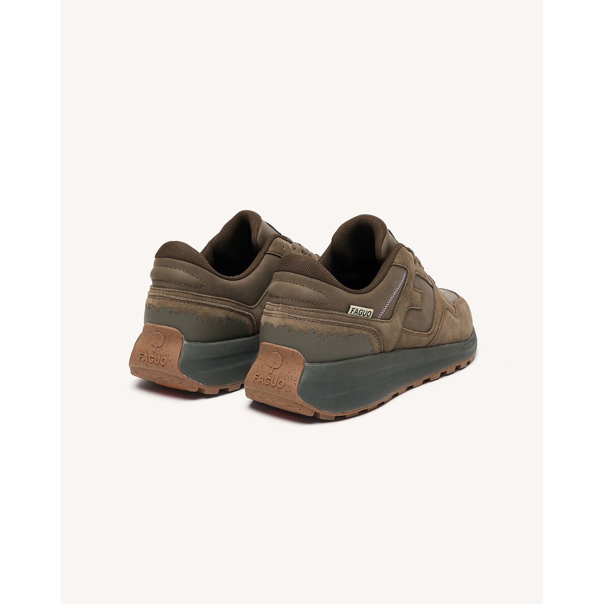 Baskets running en cuir taupe, FAGUO