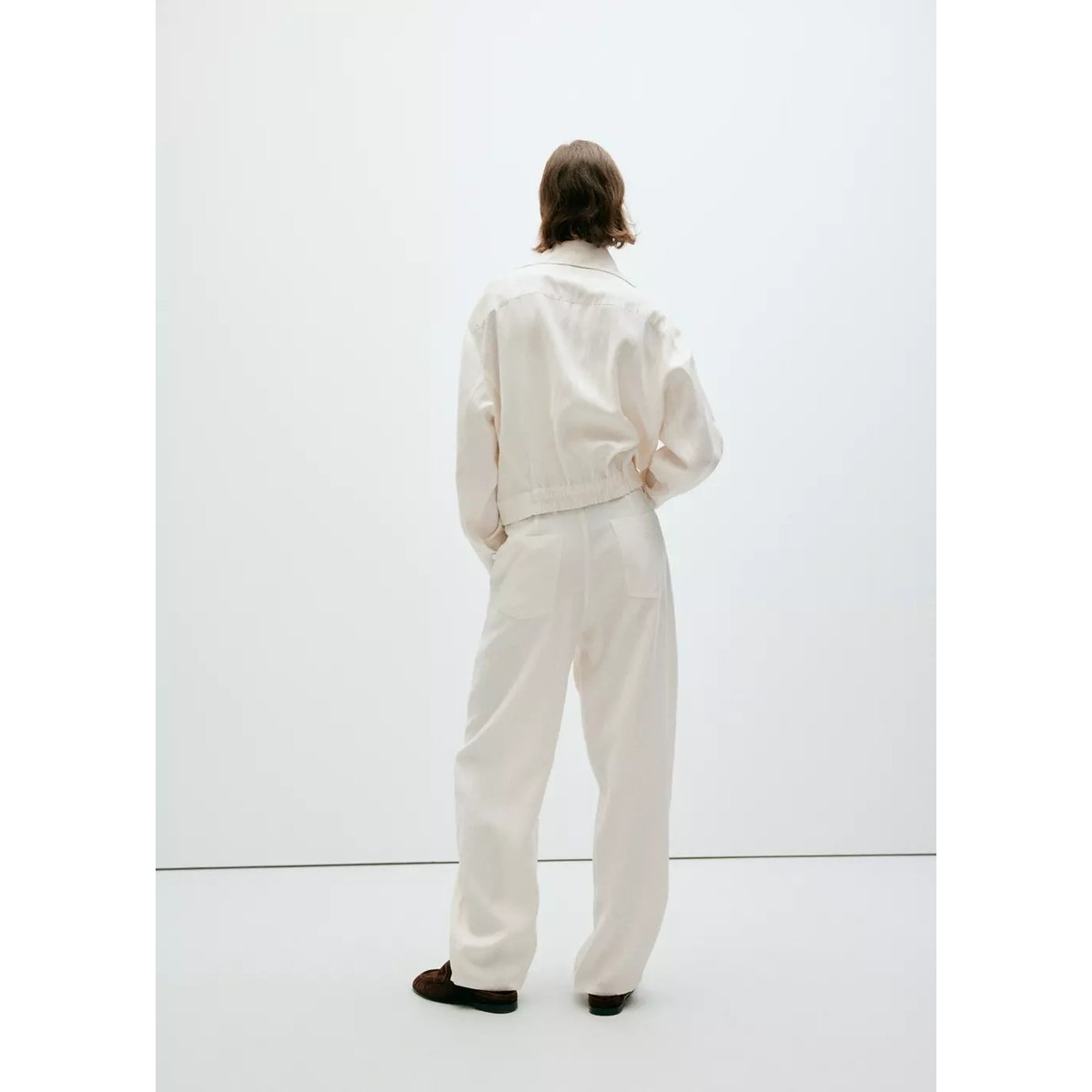 Pantalon droit avec ceinture blanc, MANGO