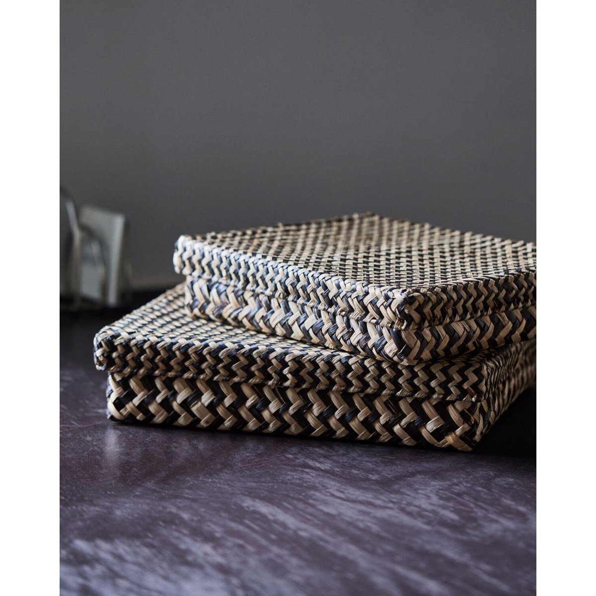 Lot de 2 boites de rangement Ollie noir, naturel, HOUSE DOCTOR