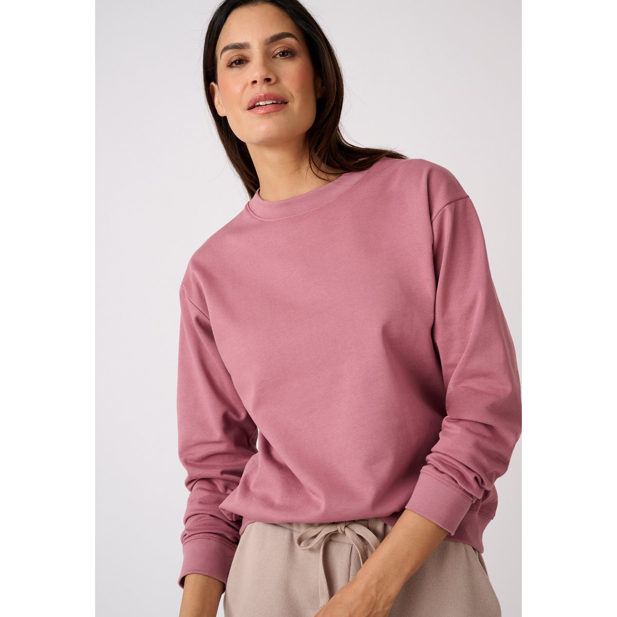 Sweat-shirt en molleton vieux rose, DAMART