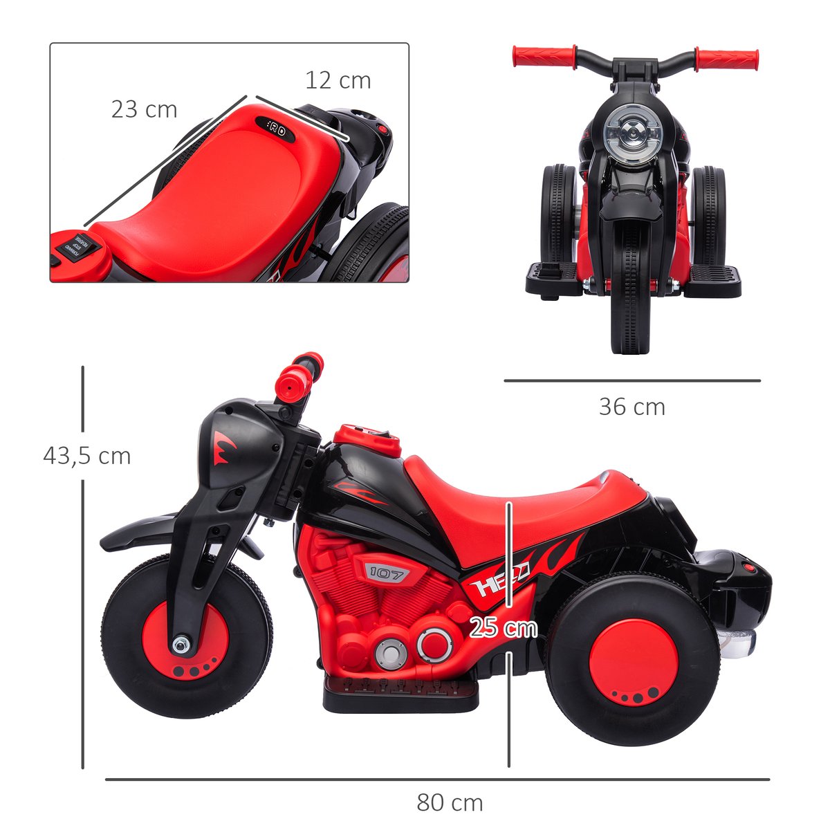 Moto électrique à conducteur assis Plastique rouge, AIYAPLAY