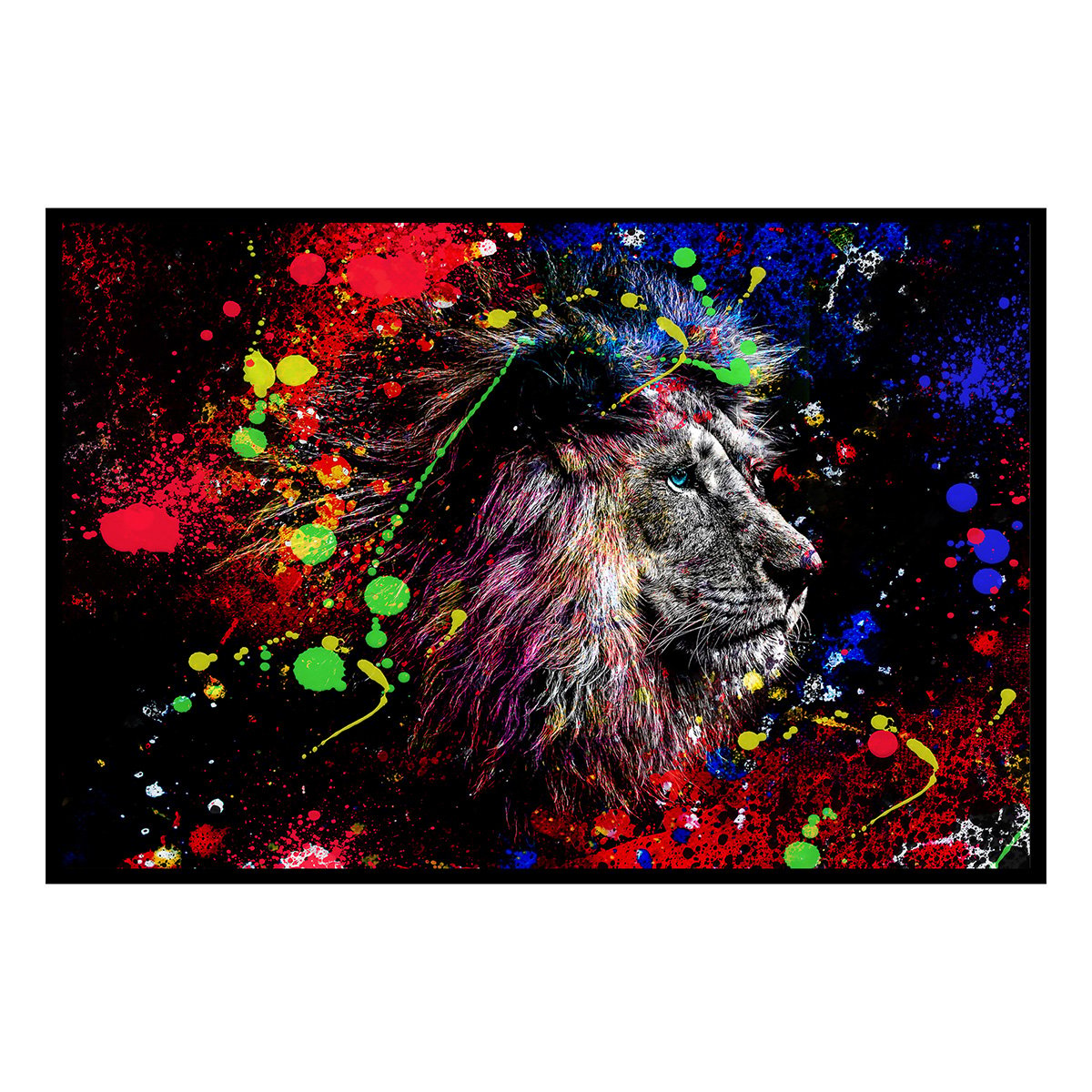 Affiche encadrée lion pop art affiche + cadre en métal - noir, HEXOA