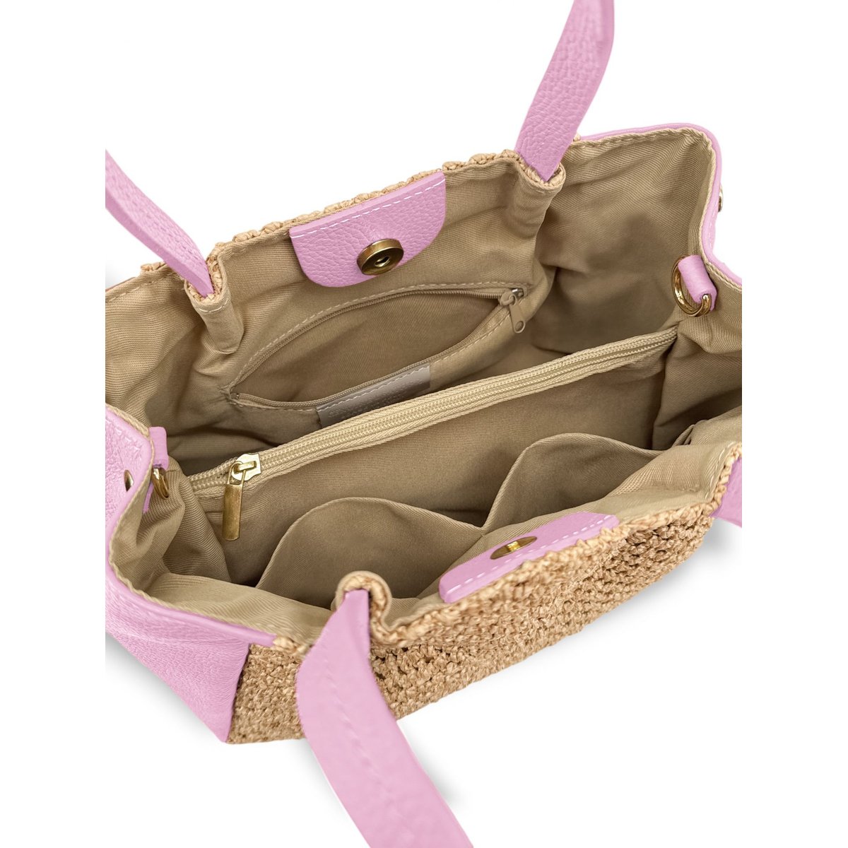 Sac cabas en cuir grainé et raphia OXANE rose pastel, OH MY BAG