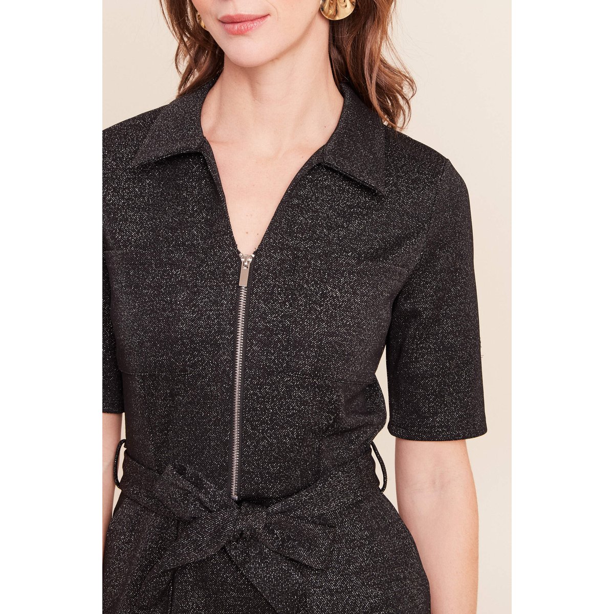 Robe à paillettes avec ceinture intégrée noir, BREAL