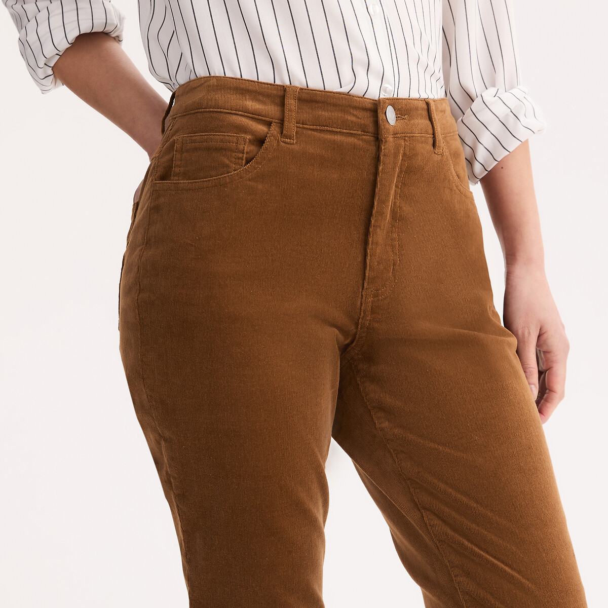 Broek in stretch fluweel hazelnoot, ANNE WEYBURN