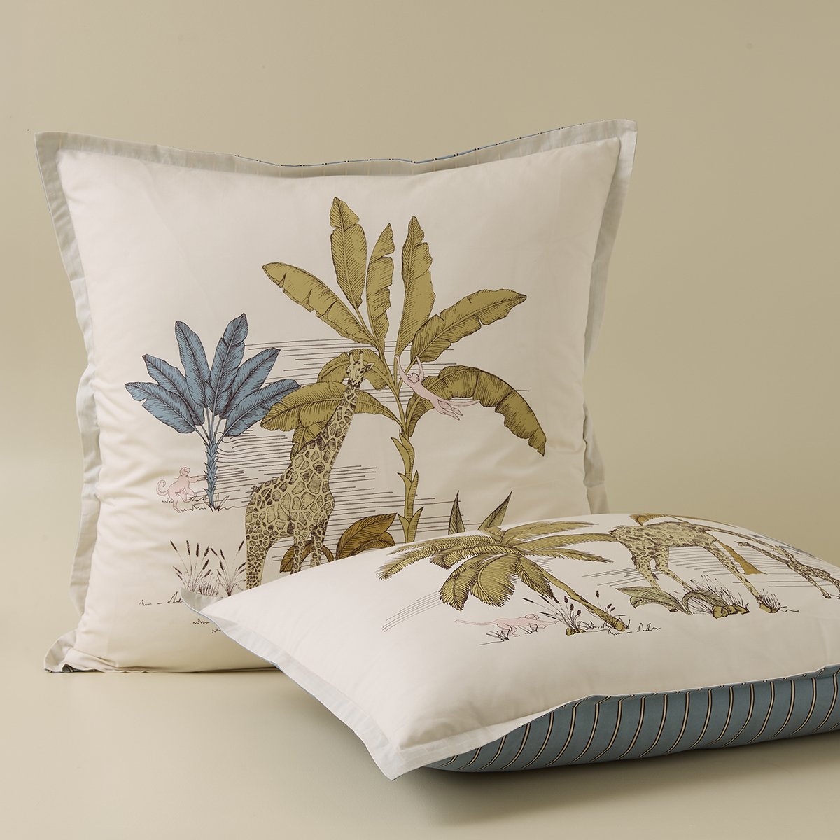 Taie d'oreiller imprimée L'OASIS beige doux, SYLVIE THIRIEZ