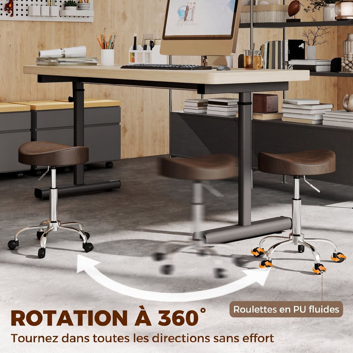 Tabouret de salon PU (65 % polyuréthane marron, HOMCOM
