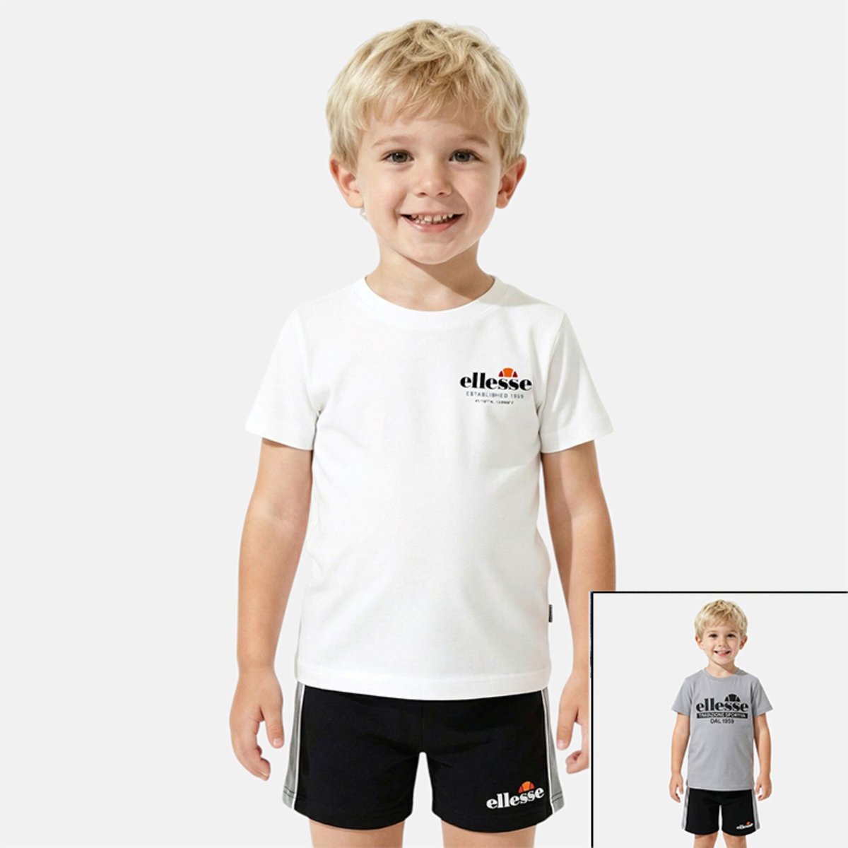 Lot de 2 t-shirts manches courtes et short TEAM gris clair, ELLESSE