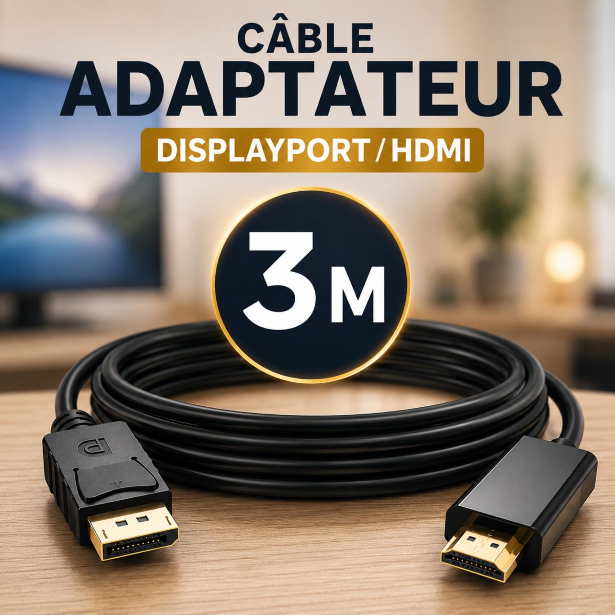 Adaptateur Displayport/HDMI vers Display Port 3m ecp couleur unique, ESSENTIEL B