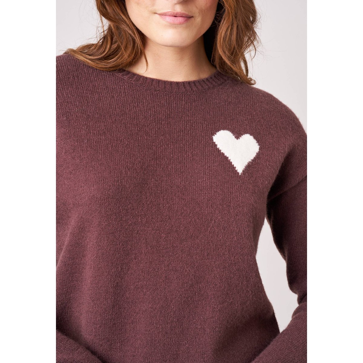 Pull femme maille douce motif cœur ADONIS light brown, DEELUXE
