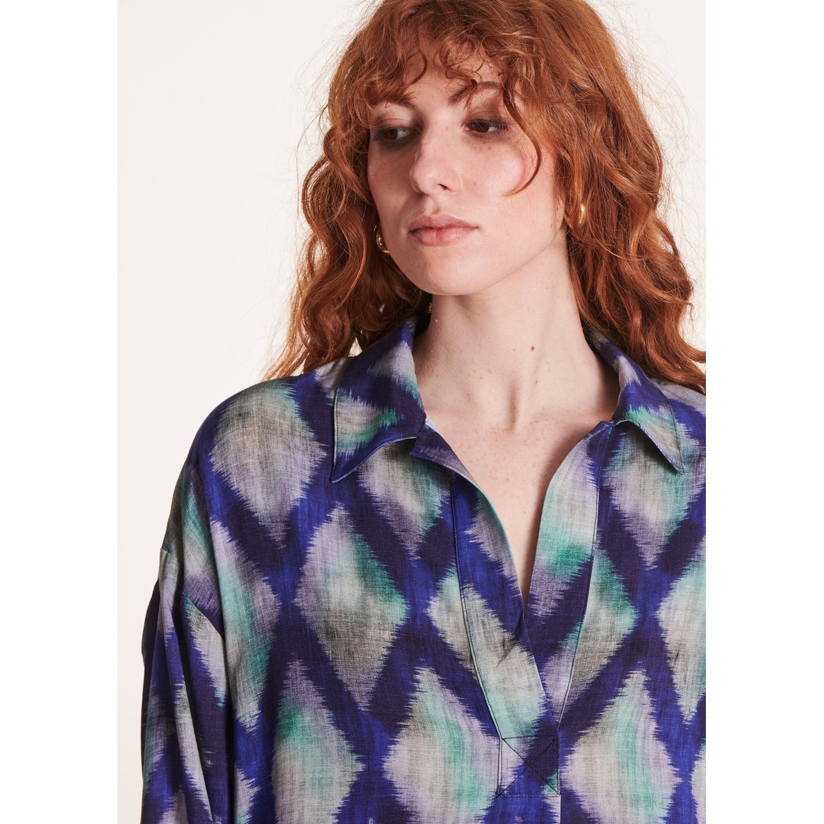 Top oversize à imprimé bleu, LA FEE MARABOUTEE