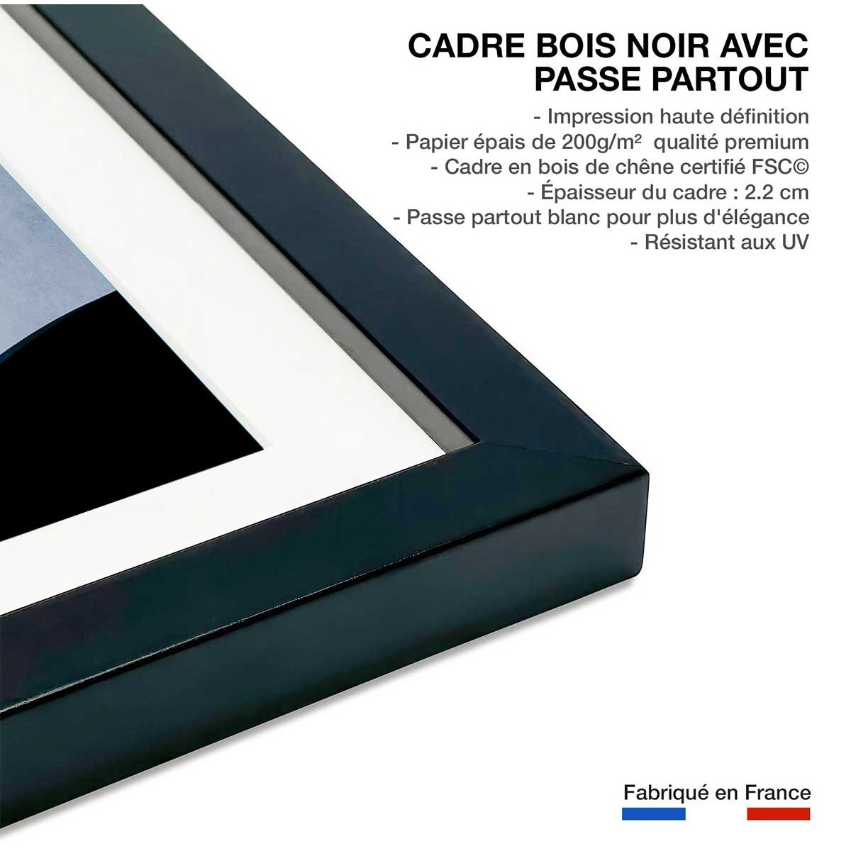 Affiche ""Memoire de vagues"" affiche + cadre en bois - noir, HEXOA