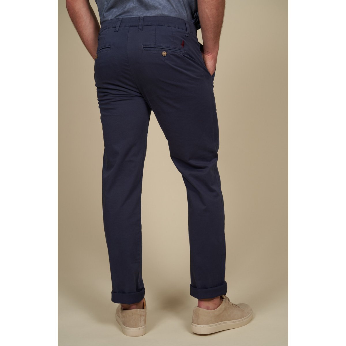 Pantalon chino fin stretch uni bleu marine, MCS