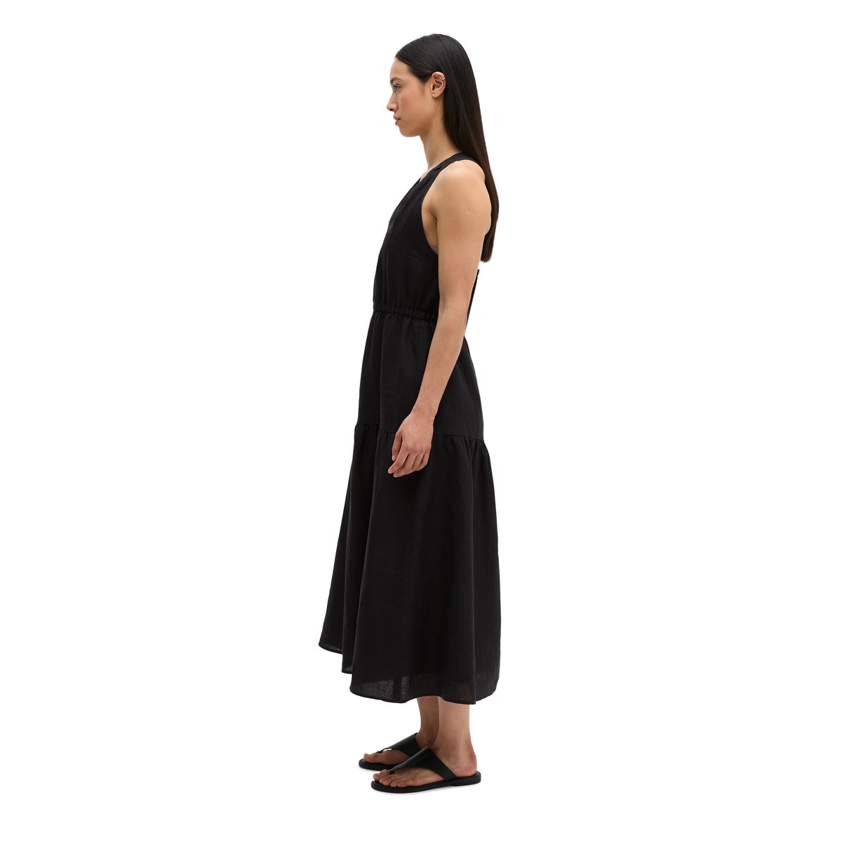 Robe à étages en lin regular avec bretelles croisées noir, MARC O'POLO