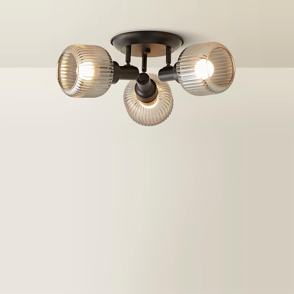 Conrad 3-Light Ribbed Glass Flush Ceiling Light black, SO'HOME