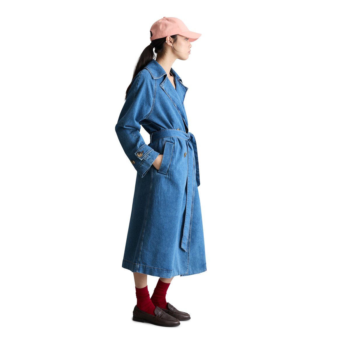 Trench-coat en jean relaxed avec des fibres de feuilles d'ananas bleu moyen, MARC O’POLO DENIM