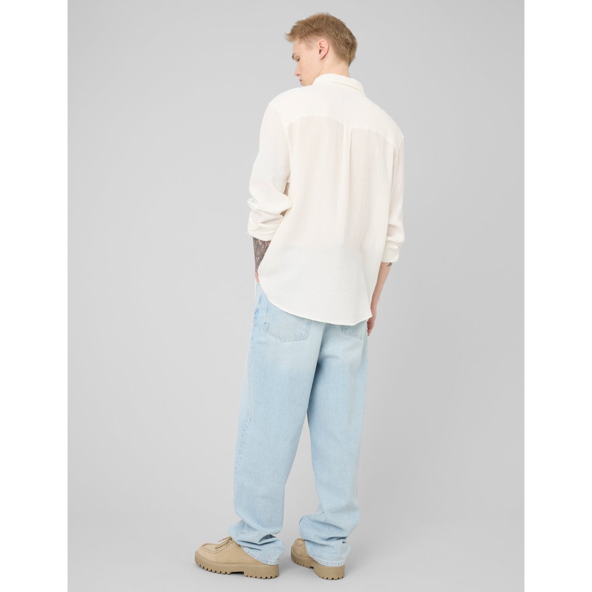 Chemise manches longues gaze de coton blanc écru, BZB