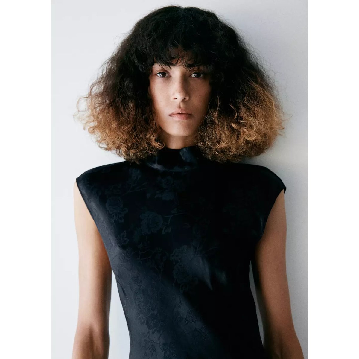 Robe jacquard à col officier bleu marine, MANGO