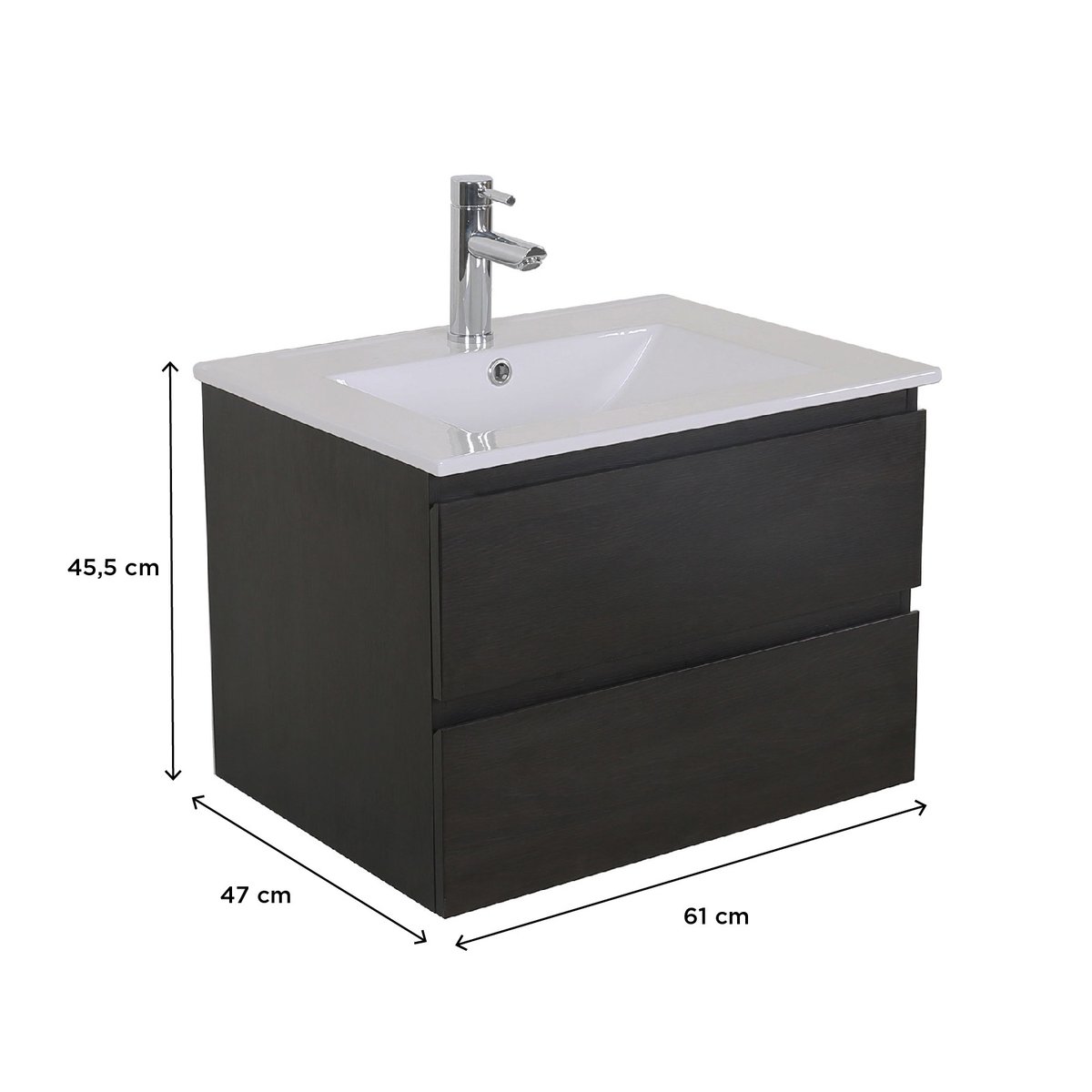 Meuble simple +vasque+robinet+miroir SORRENTO décor chêne carbone, MOB IN