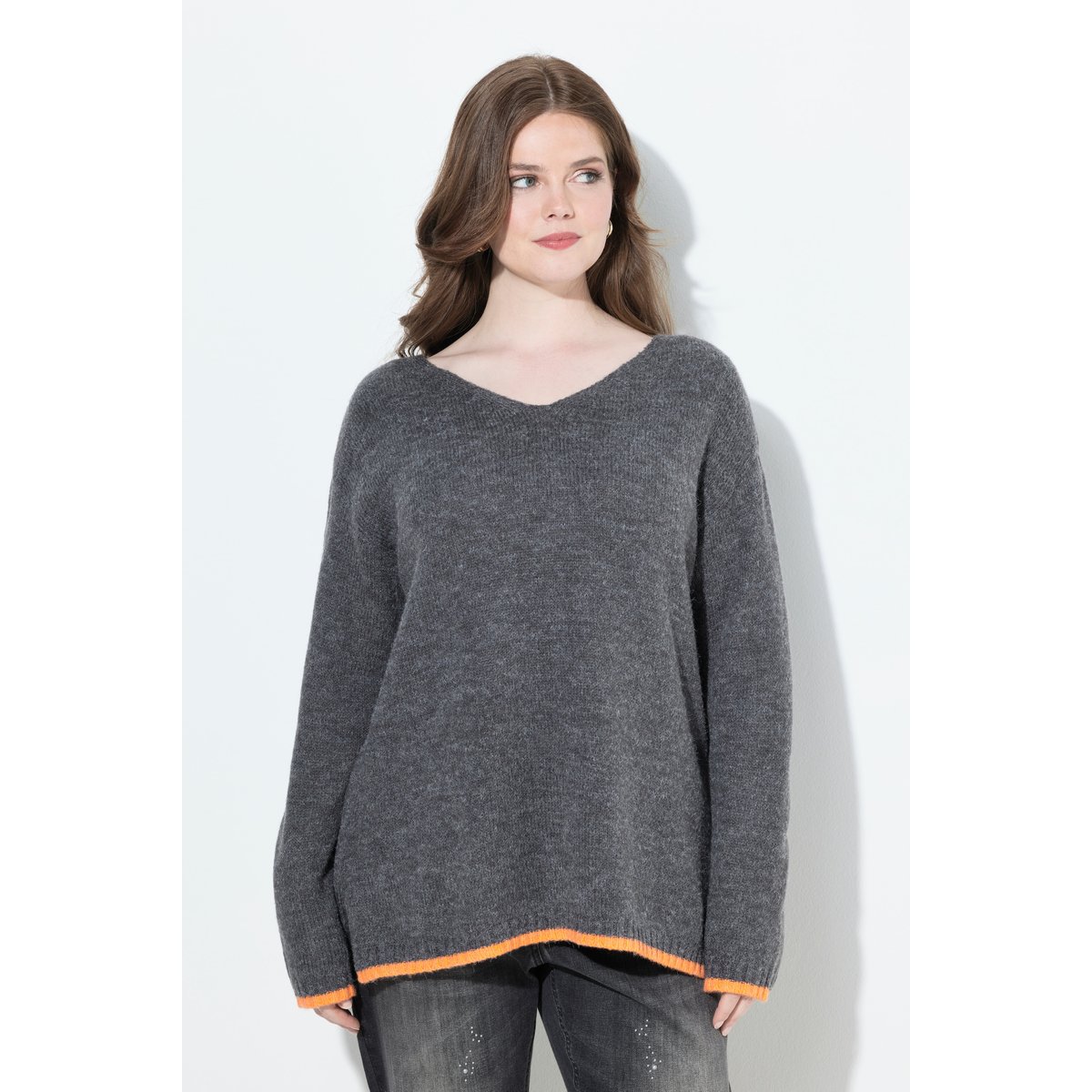 Pull manches longues et col en V gris graphite, ULLA POPKEN