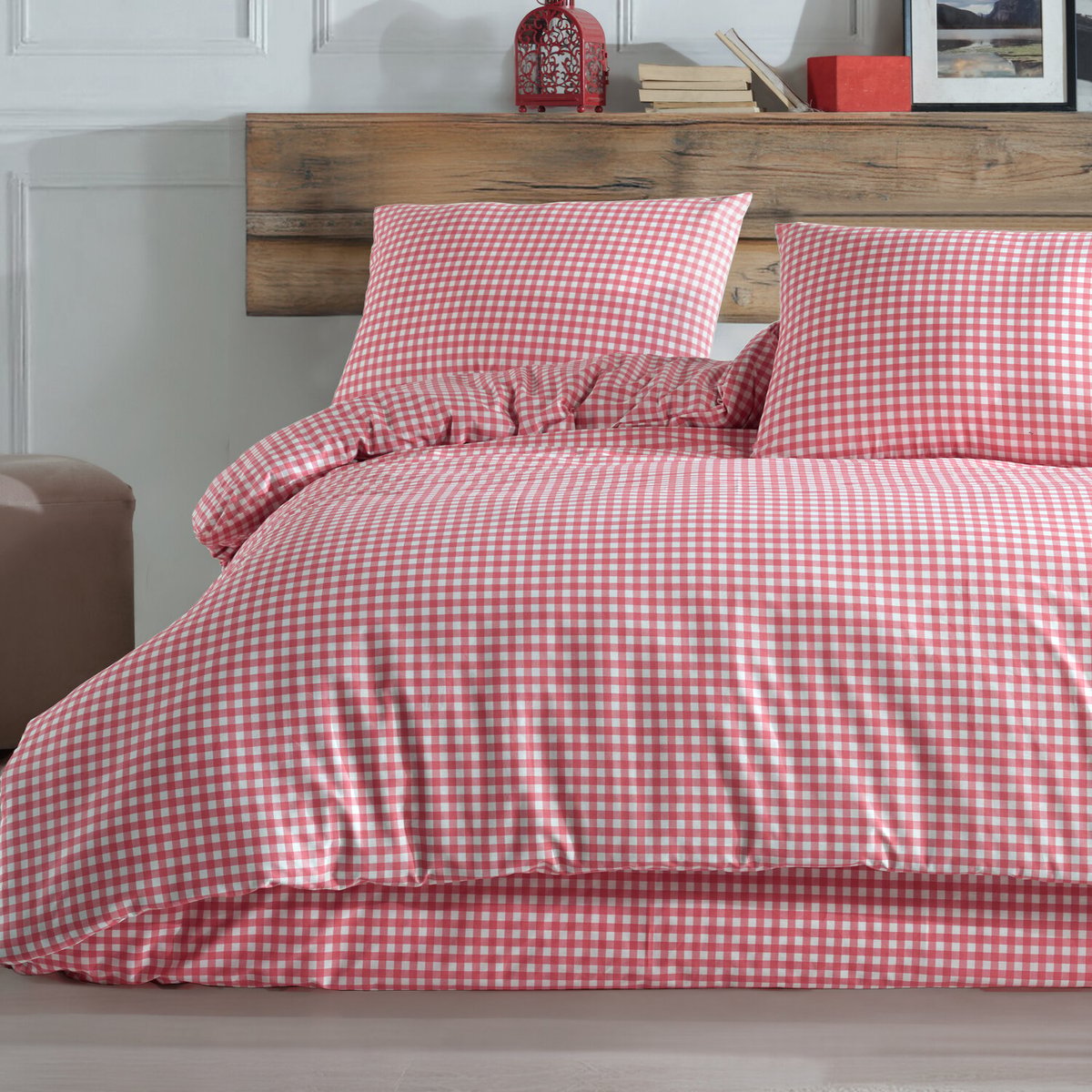Parure housse de couette en coton motif vichy rouge et blanc, VICHY ROUGE blanc / rouge, C DESIGN HOME TEXTILE