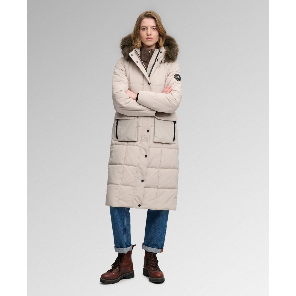 Manteau Everest Longline Puffer coupe ajustée gris château, SUPERDRY