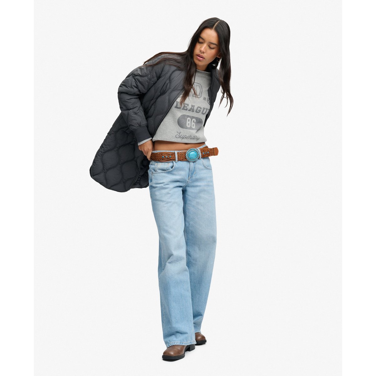 Veste Matelassée Longue ébène, SUPERDRY