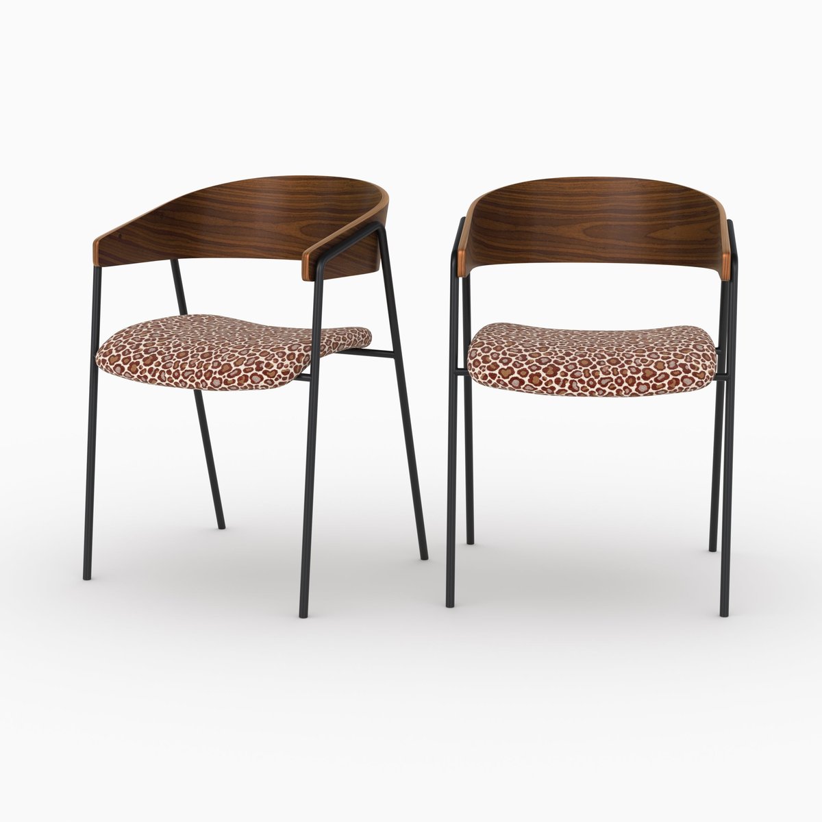 Lot de 2 chaises en tissu léopard - ESMÉE bordeaux léopard, MAISON PAVANE