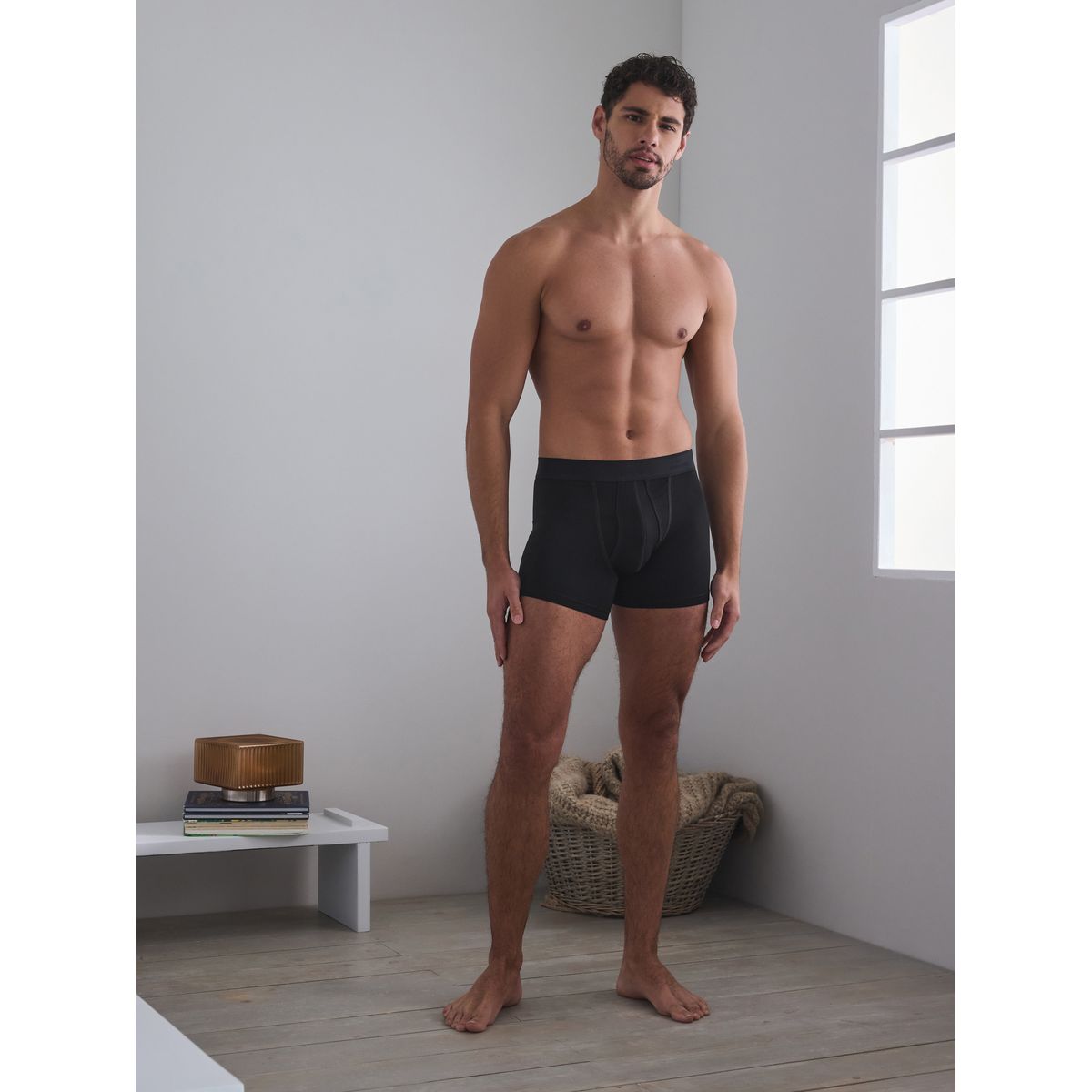 Boxer coton supima à ouverture sur le devant signature modal noir, NEXT