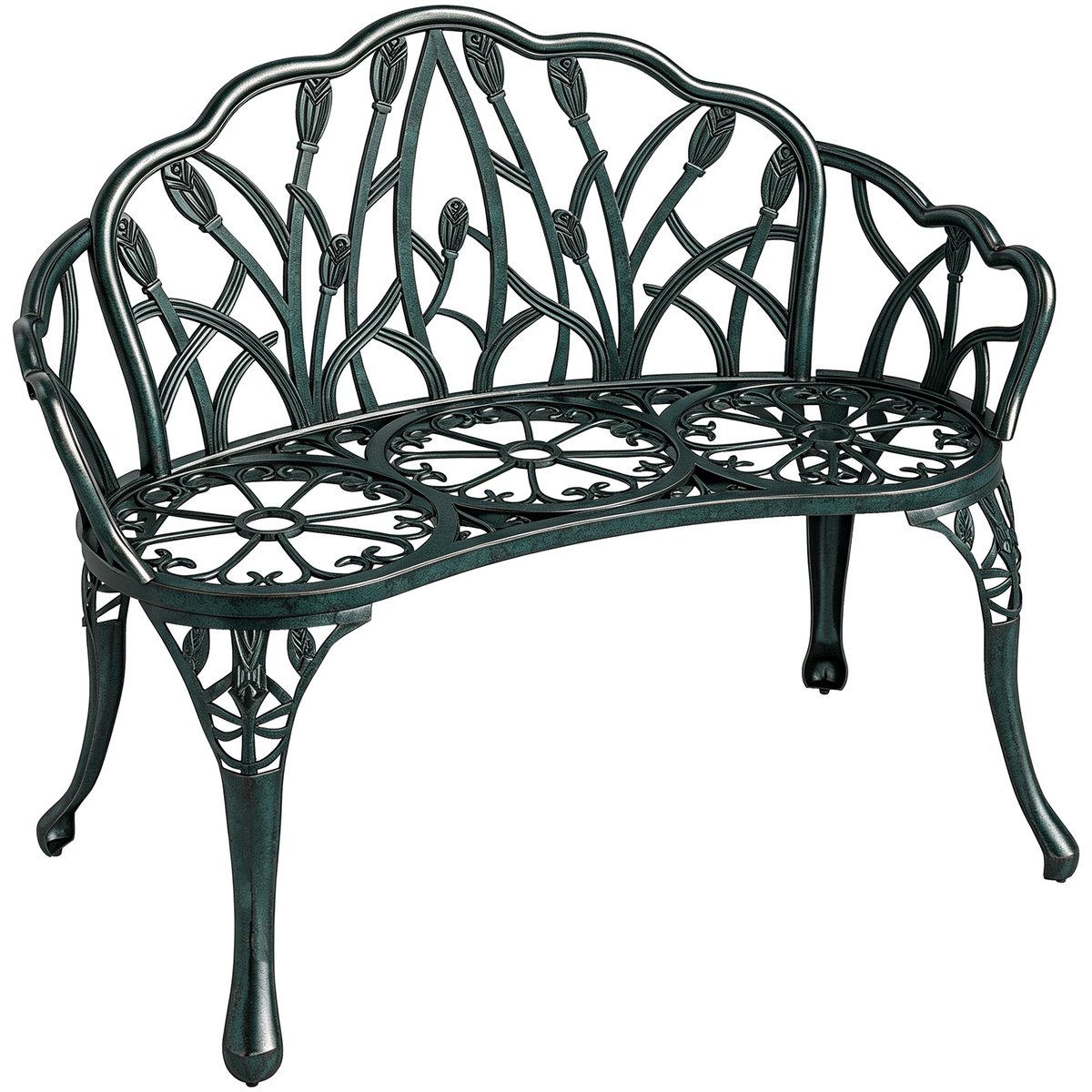 Banc de jardin Aluminium moulé Vert antique vert antique, OUTSUNNY