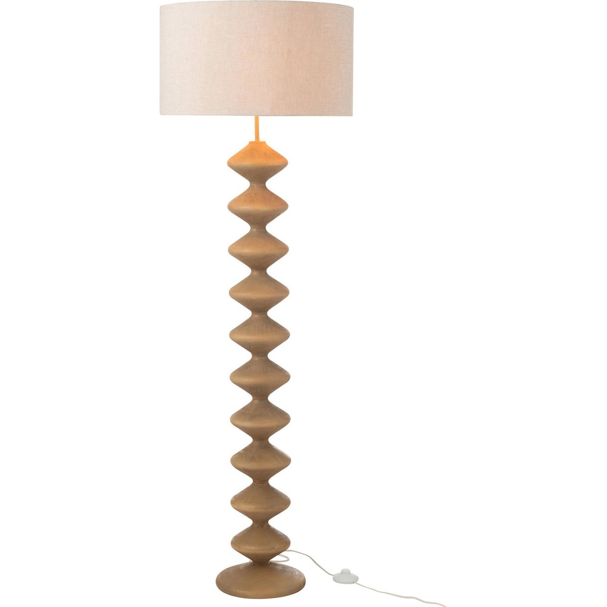 Lampadaire design en bois avec abat-jour rond bois naturel et gris clair, RECOLLECTION
