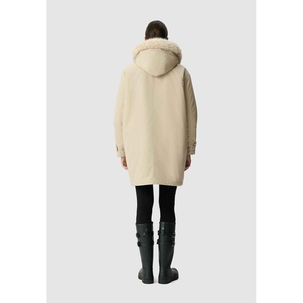 Long Hooded Parka with Zip Fastening linen, IKKS