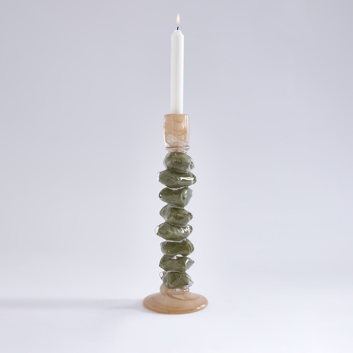 Tweekleurig geblazen glazen kandelaar, 35 cm hoog, QIMERA amber kaki, AM.PM