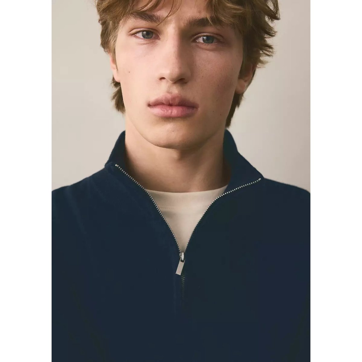Pull col montant zip bleu marine, MANGO TEEN