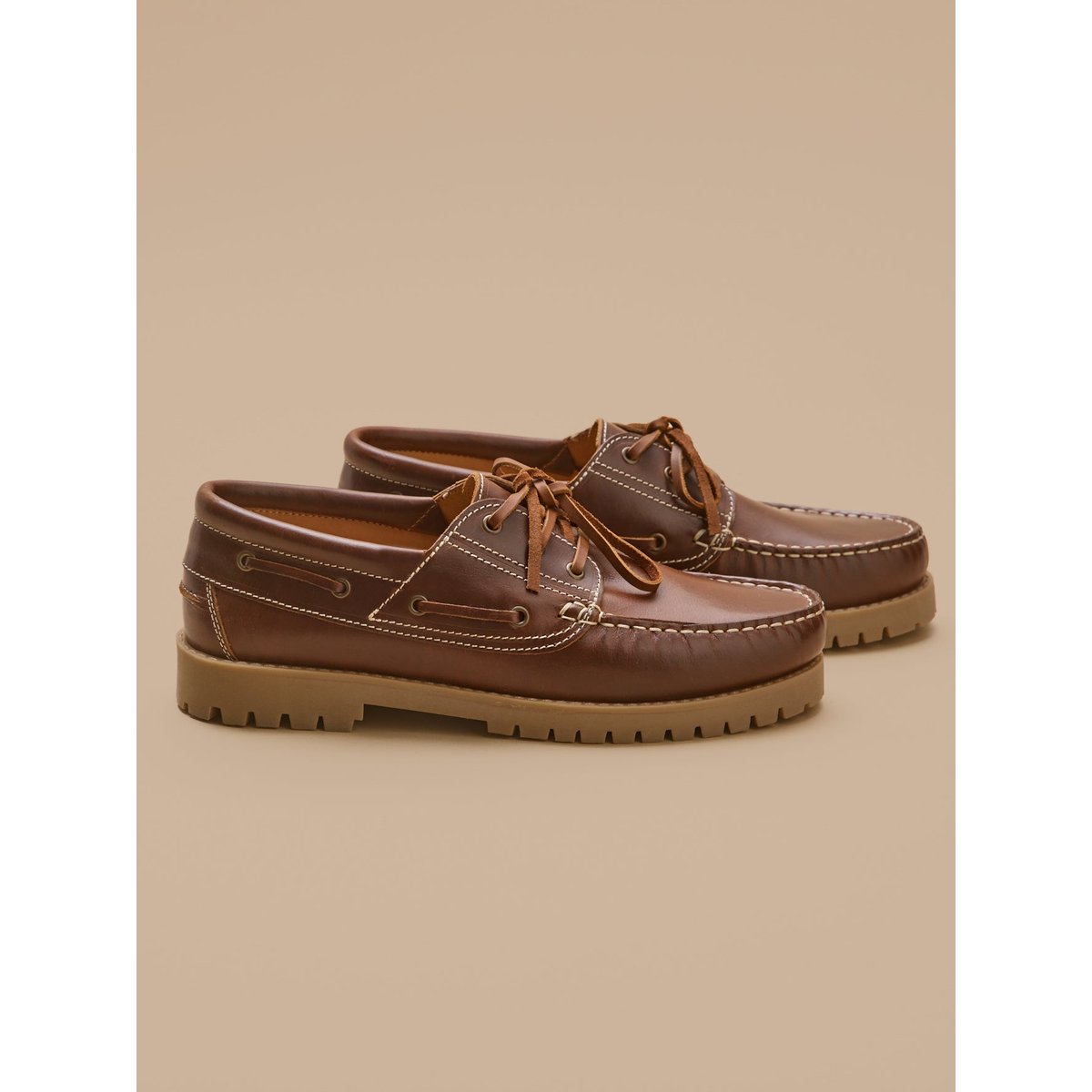 Chaussures bateau cuir marron, CYRILLUS