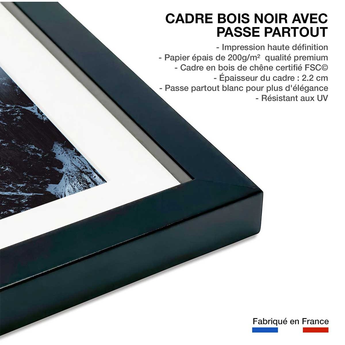 Affiche paysage tempête dans les alpes suisses affiche + cadre en bois - noir, HEXOA