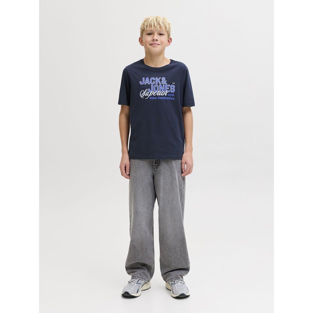 T-shirt maniche corte, fantasia davanti blu marino, JACK & JONES JUNIOR