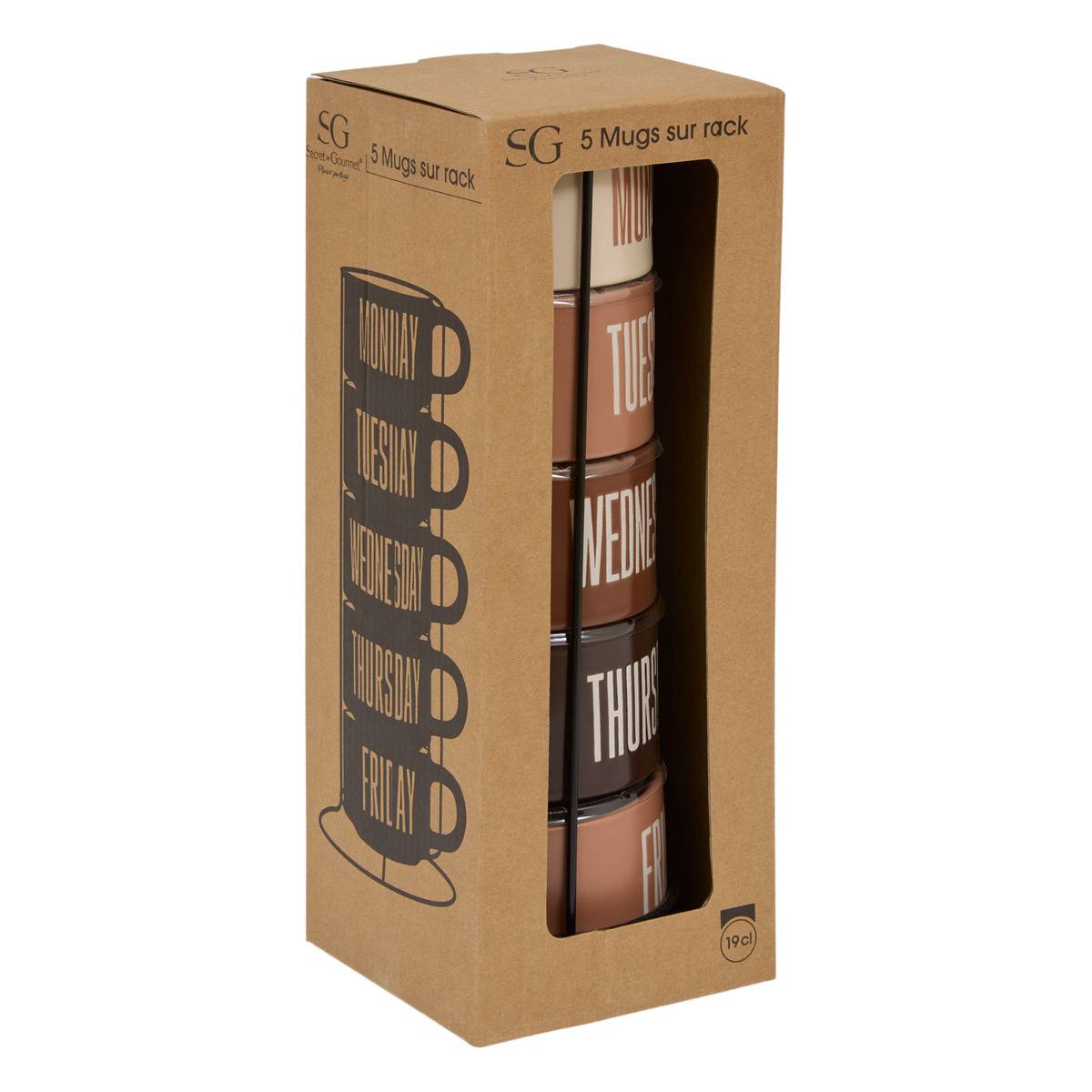 Rack de 5 mugs en grès BREAK TIME marron, ATMOSPHERA