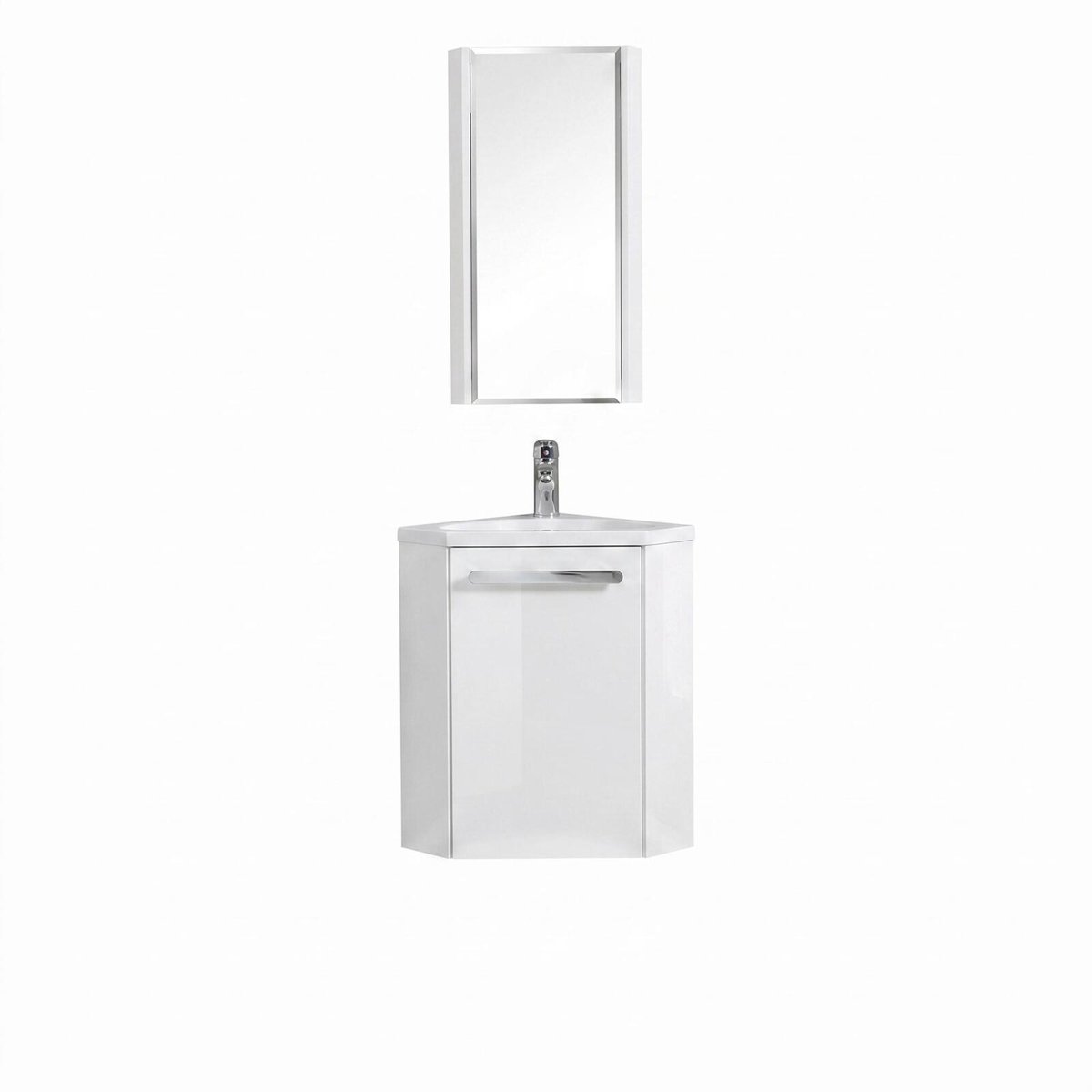 Ensemble lave-mains angle suspendu avec robinet et armoire d'angle SKINO blanc brillant, MOB IN