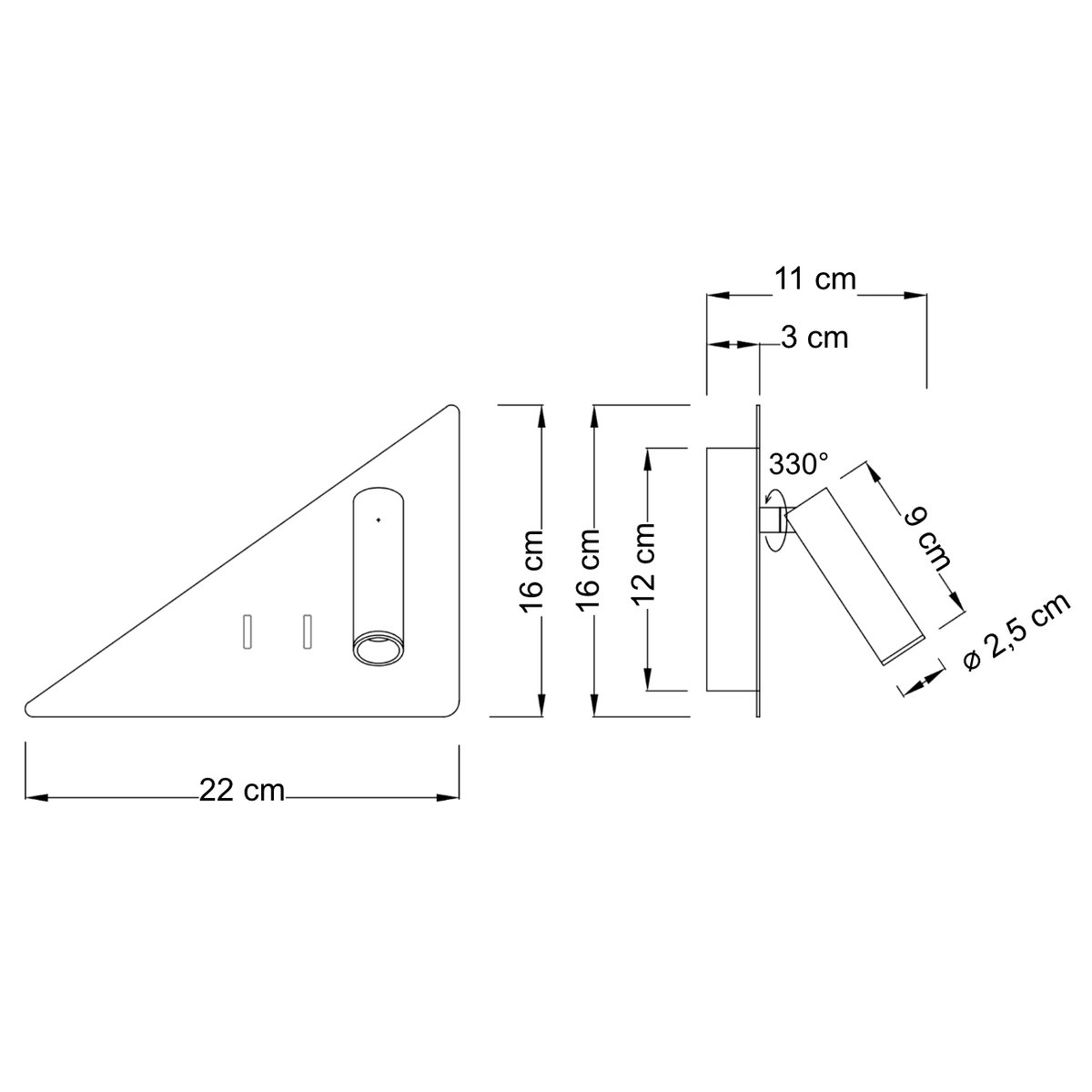 Applique triangle liseuse droite LED - ELARIS noir, KOSILUM