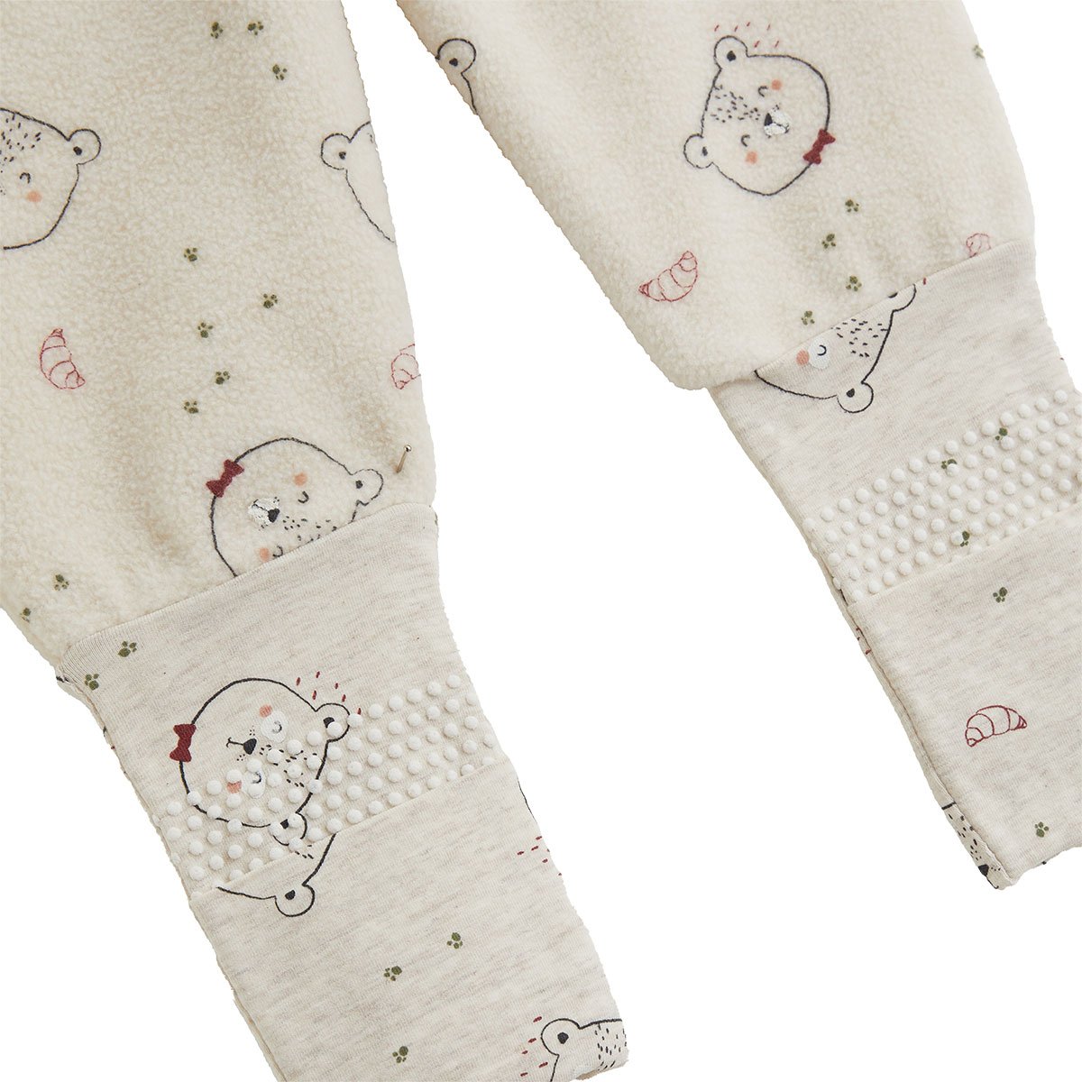 Pyjama bébé 2 pièces en polaire avec pieds retroussables Pistache kaki, PETIT BEGUIN